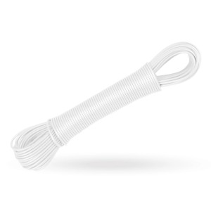 Weiße Bestlivings Wäscheleine, 20 Meter, aufgerollt. Ideal zum Wäschetrocknen.