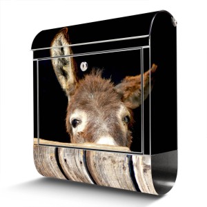 Banjado Edelstahl Briefkasten mit Esel Motiv und Zeitungsfach, rostfrei, 38x43x12.5cm.