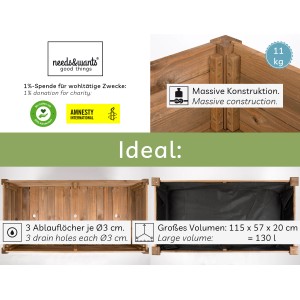 needs&wants Hochbeet Growy1 aus Tannenholz, dunkelbraun, mit Vlies-Plane. Ideal für Garten, Terrasse oder Balkon.
