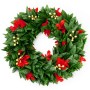 Weihnachtskranz Photinia, 45 cm, mit grünen Blättern, roten Blüten und goldenen Akzenten.