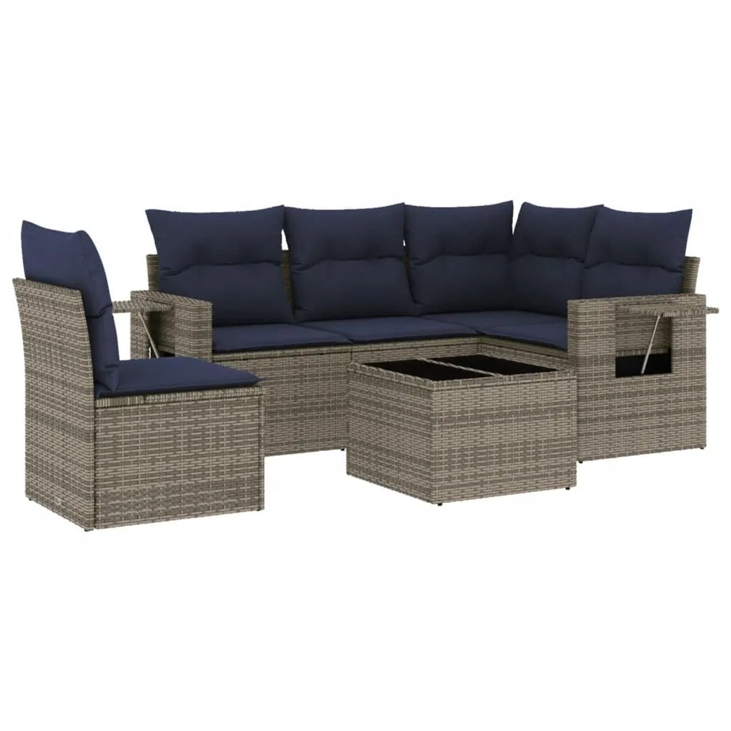 vidaXL 6-Tlg Gartensofa-Set mit Kissen Grau Polyrattan 3220180 günstig online kaufen