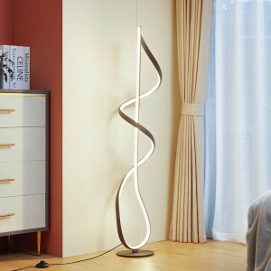 Moderne Lucande LED Stehlampe Rodado in Schwarz, spiralförmiges Design für Wohnzimmer.