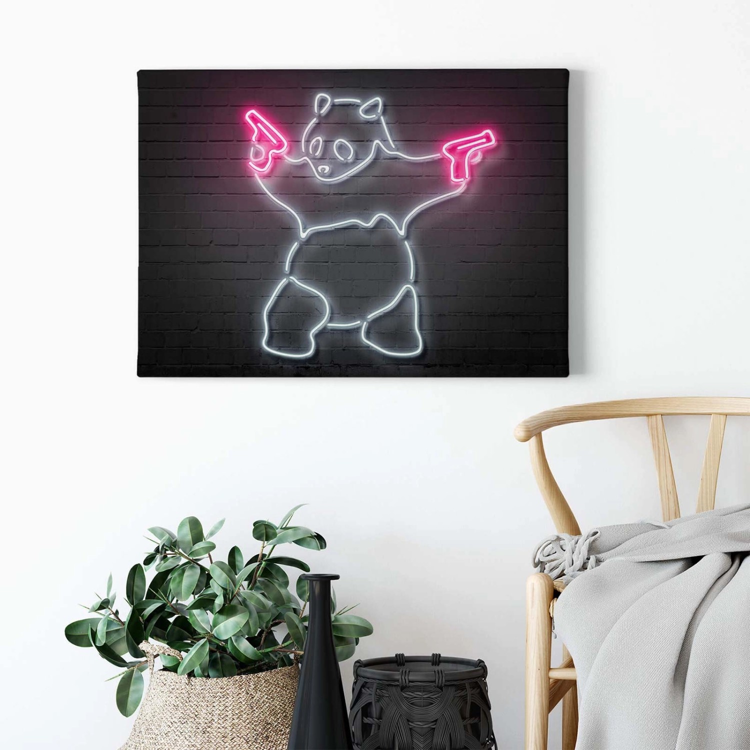 Bricoflor Neon Bild Auf Leinwand Modernes Panda Leinwand Bild In Pink Und G günstig online kaufen