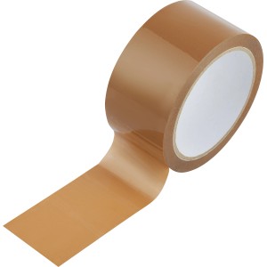 Braunes Packband 66m x 50mm auf Rolle, geeignet zum Verpacken und Verschließen von Paketen.