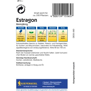 Kiepenkerl Estragon mehrjährig Samenpackung, ideal für Kräuteressig und vielseitige Küche.