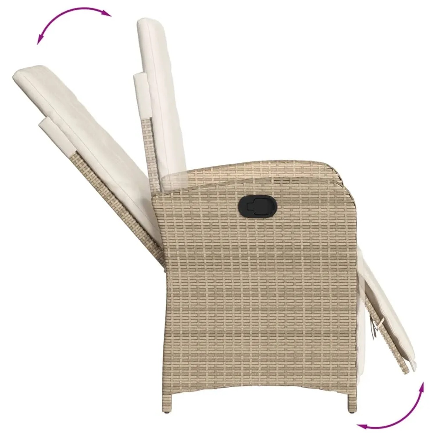 Beige Relaxliege aus Polyrattan, Teil des 3-tlg. Bistro-Sets für Gartenmöbel, verstellbare Rückenlehne und Fußstütze.