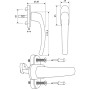 Technische Zeichnung: Quadroform Fenstergriff, Aluminium, Weiß, Maße und Details für Fensterzubehör.