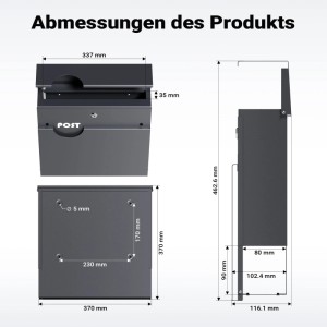 Wiltec Briefkasten Anthrazit V62 Postkasten Stahl Zeitungsfach Wandbriefkasten