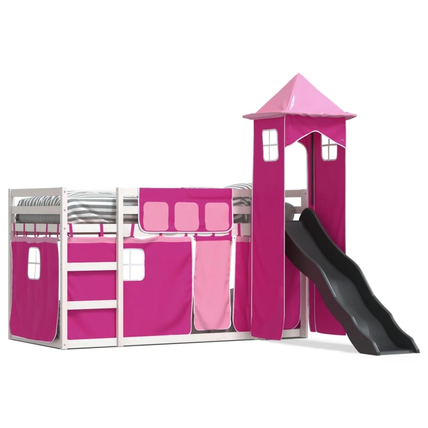 vidaXL Etagenbett mit Rutsche und Gardinen Rosa 80x200 cm2105459 günstig online kaufen