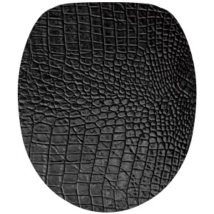 Sanilo WC-Sitz Lederoptik, Toilettendeckel mit Absenkautomatik, Holz, schwarz.