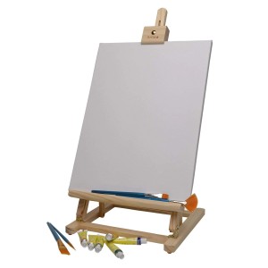 Artina Sydney Staffelei aus Kiefernholz mit Leinwand, Pinsel und Farben. Tischstaffelei für Künstler.