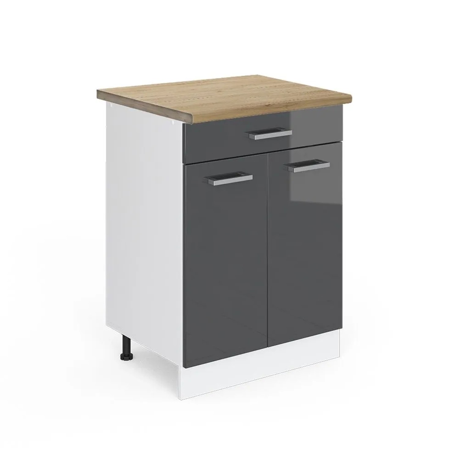 Vicco Küchenunterschrank R-Line Anthrazit Hochglanz Weiß 60 cm mit Schublade AP Eiche