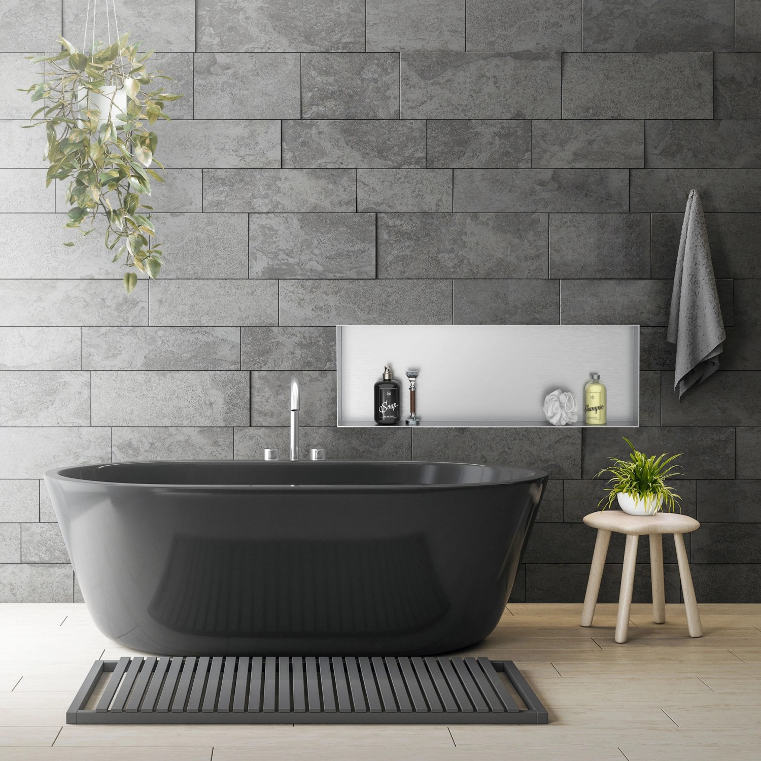 LuxeBath Wandnische, Edelstahl, 90x30x10 cm, silber. Einbauregal für Duschzubehör.