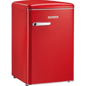 Roter Severin Tischkühlschrank RKS 8830 im Retro-Design, Energieeffizienzklasse D.