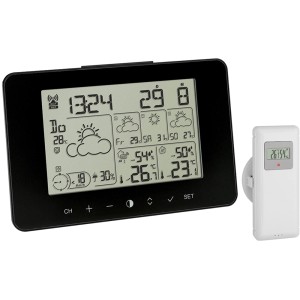 TFA Funk-Wetterstation Meteotime Primo mit Außensender zeigt Wettervorhersage und Temperatur.