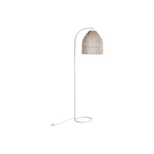 Vente-unique Stehlampe Parnaiba mit weißem Eisenfuß und hellem Rattan-Schirm, Naturfarben, Ethno-Stil.