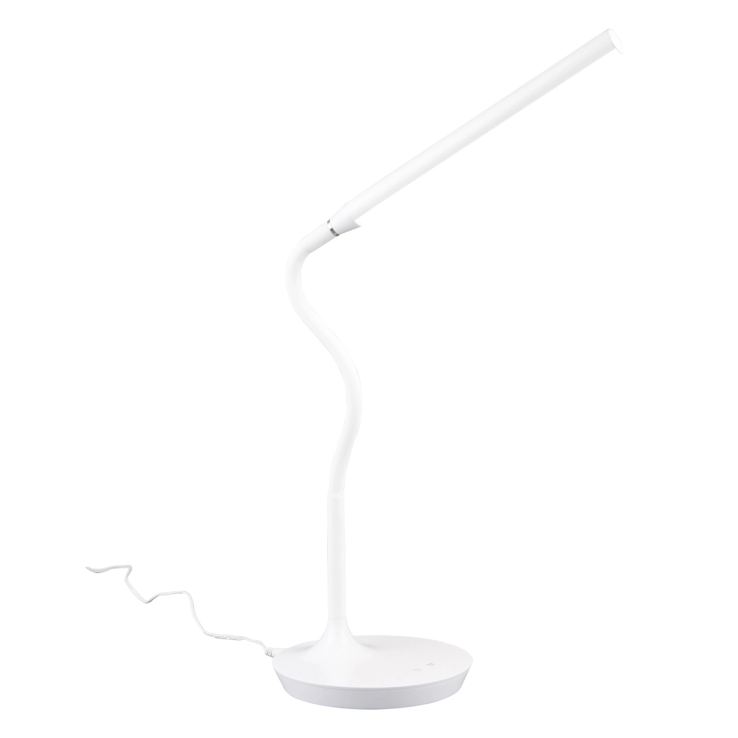 Weiße Reality LED-Tischleuchte Toro mit flexiblem Arm, ideal als Schreibtischlampe.