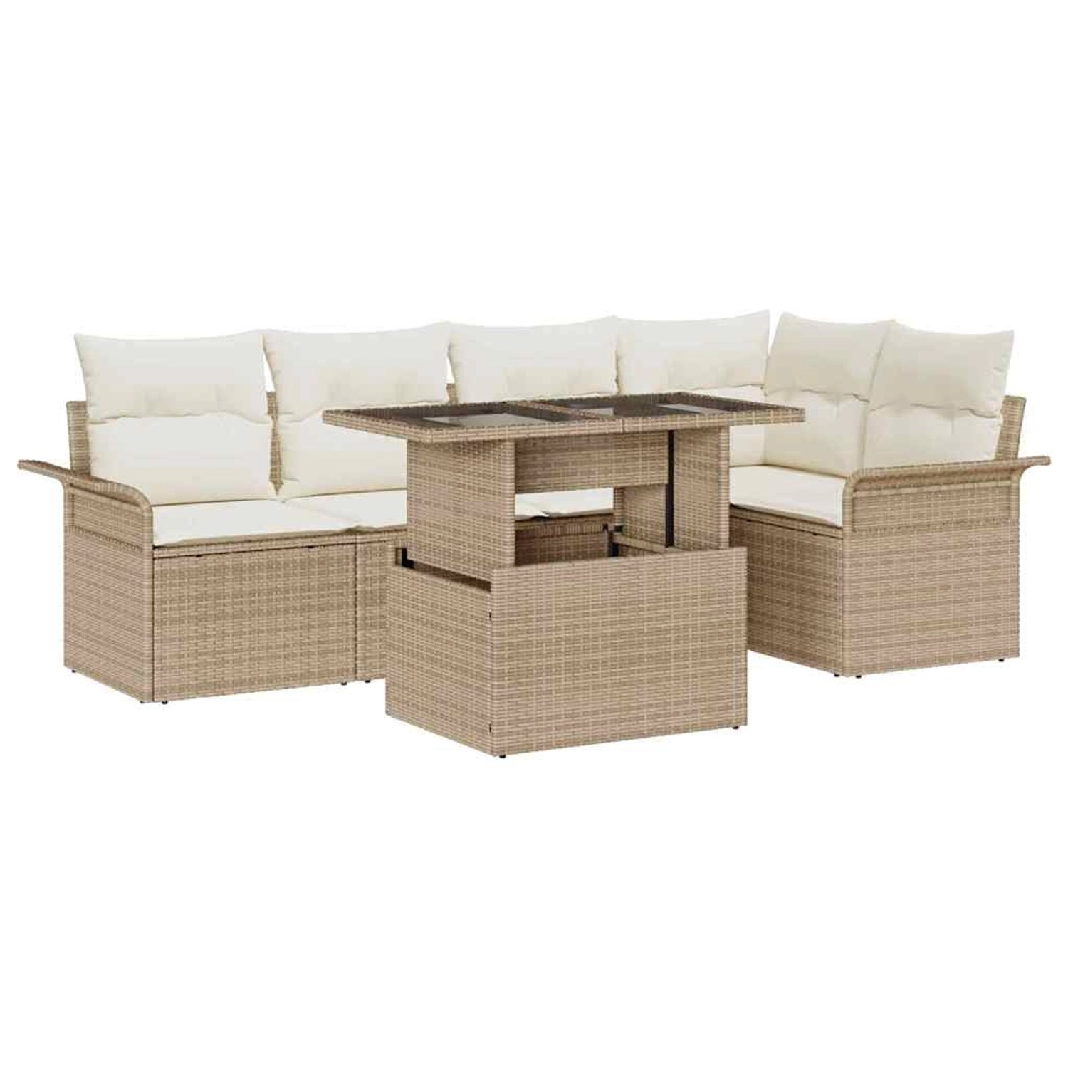 vidaXL Garten-Sofa-Set mit Kissen 6-Tlg Beige Poly Rattan 3348287 günstig online kaufen