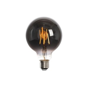 LUEDD Smart E27 LED Lampe G95 mit rauchfarbenem Glas und leuchtenden Filamenten. Dimmbares Leuchtmittel.