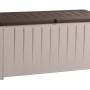 Keter Universalbox Novel Box, 340 L, beige/espresso, mit Sitzgelegenheit.