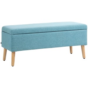 HOMCOM Sitzbank 110 cm, blau, Leinenoptik, mit Stauraum und Gummiholzbeinen. Skandinavisches Möbel für Flur.