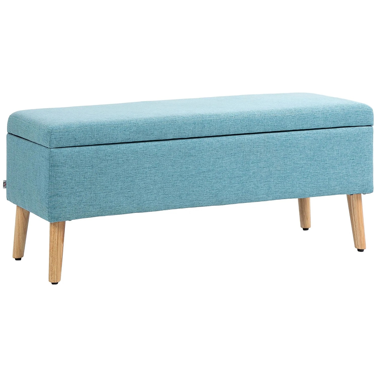 HOMCOM Sitzbank mit Stauraum Leinenoptik Gummiholz Blau 110 x 39 x 45 cm