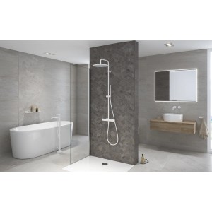 Kronenbach Duschsystem Lima 2.0 White, Thermostat, Kopfbrause Ø 30cm, in Weiß Matt.