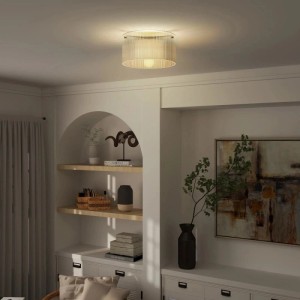 Runde HOMCOM Deckenlampe mit transparentem, geripptem Acrylschirm und E27 Fassung, leuchtend im modernen Raum.