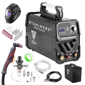 STAHLWERK Plasmaschneider CUT 50 Pilot IGBT Vollausstattung mit Zubehör und Schweißhelm.