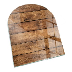 Tulup Glasplatte für Kamin Holzbrett mit Maserung Funkenschutzplatte Kaminöfen Halbkreis 80x70 cm Braun Glasplatte für Kamin Glas unter Kamin