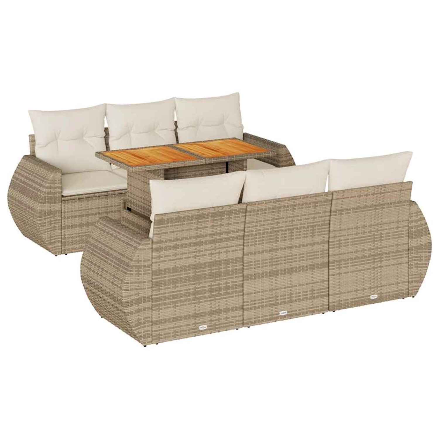 vidaXL 7-Tlg Garten-Sofagarnitur mit Kissen Beige Poly Rattan 3327222 günstig online kaufen