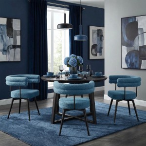 ML-Design Esszimmerstühle Drehbar 4Er Set Blau Teddy-Stoff