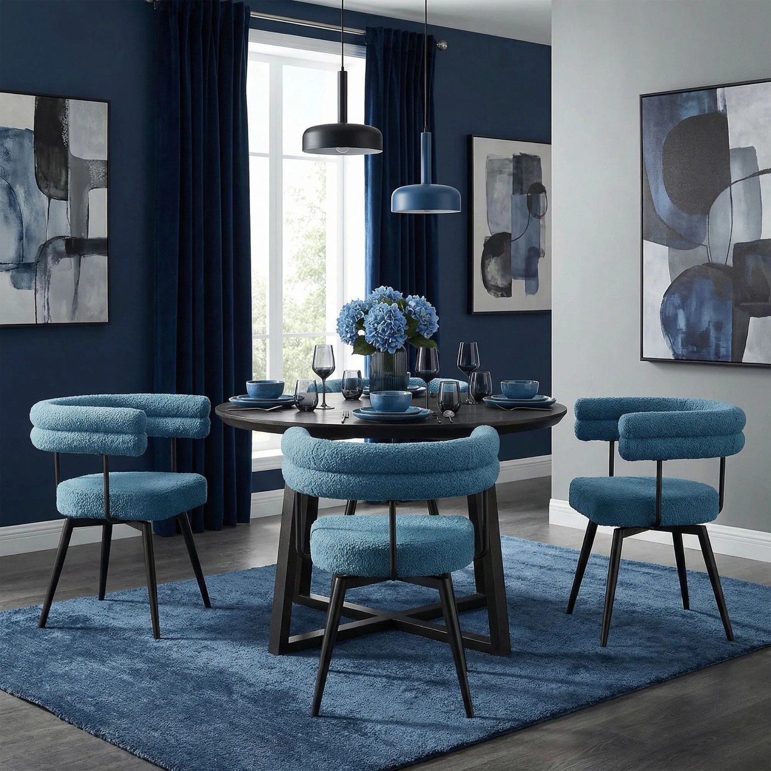 ML-Design Esszimmerstühle Drehbar 4Er Set Blau Teddy-Stoff_3