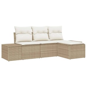 Beiges 4-tlg. Garten-Sofa-Set aus Poly Rattan von vidaXL für Terrasse und Garten.