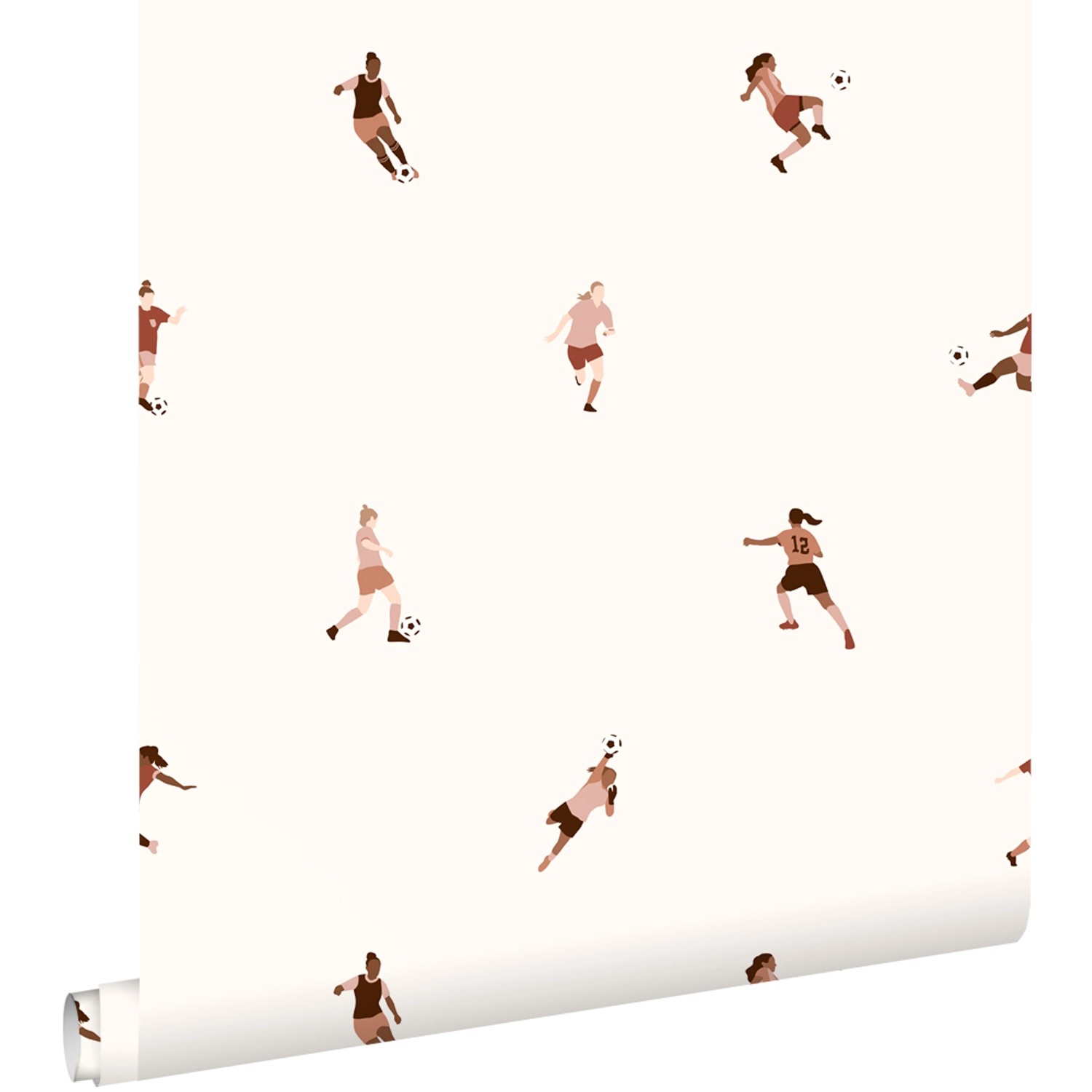 ESTAhome Tapete Fußballspielerinnen Weiß und Terrakottarosa 50 x 900 cm günstig online kaufen