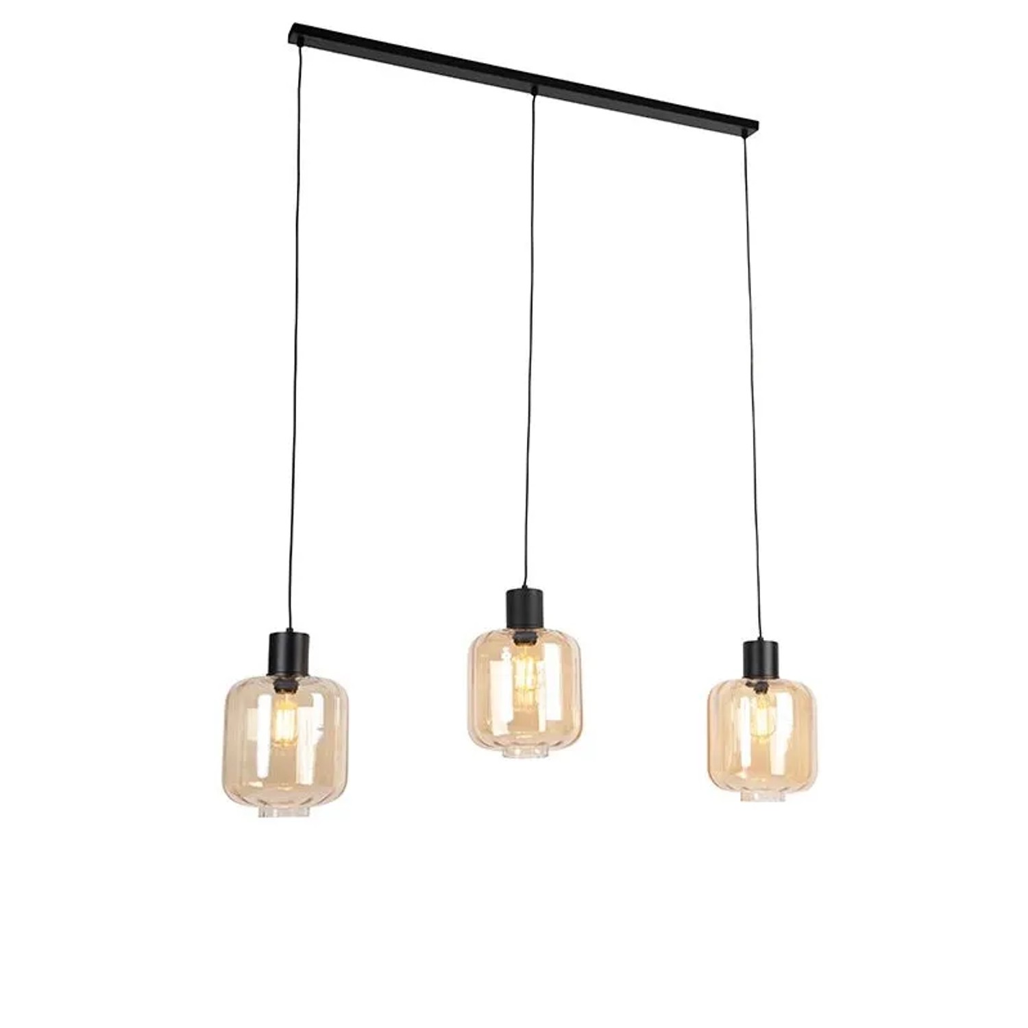 QAZQA Design Hängelampe Schwarz mit Braunglas 3-Licht 161,5 cm Qara