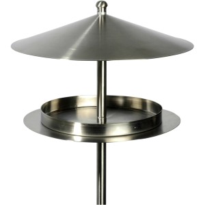 Rundes Dobar Design-Futterhaus aus Edelstahl mit Ständer für Wildvögel.