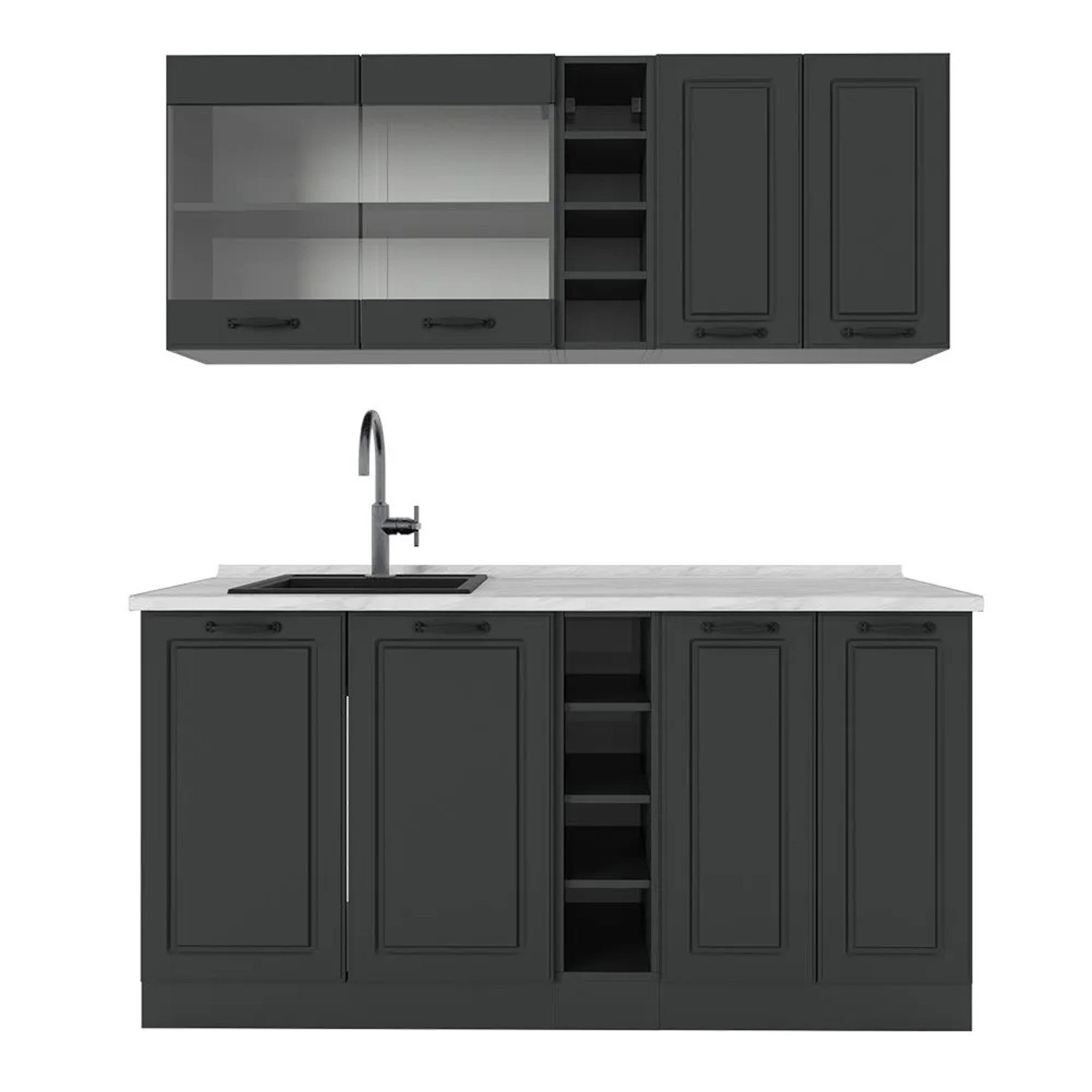 Vicco R-Line Singleküche Anthrazit Landhaus Anthrazit 160 cm AP Marmor ohne E-Geräte