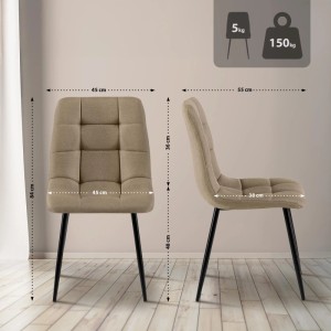 Taupe Esszimmerstuhl Tilde aus Stoff mit Steppmuster und schwarzen Metallbeinen. Maße: 84x45x55 cm, Sitzhöhe 48 cm. Max. Belastung 150 kg.