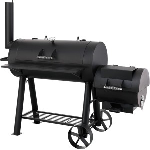 Schwarzer tepro Smoker Milwaukee Holzkohlegrill mit Ablagefläche, Thermometer und Rädern.