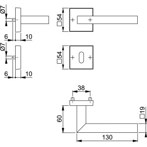 Technische Zeichnung: AnsaPro Rosettengarnitur Thelon, Edelstahl schwarz, Maße und Details.