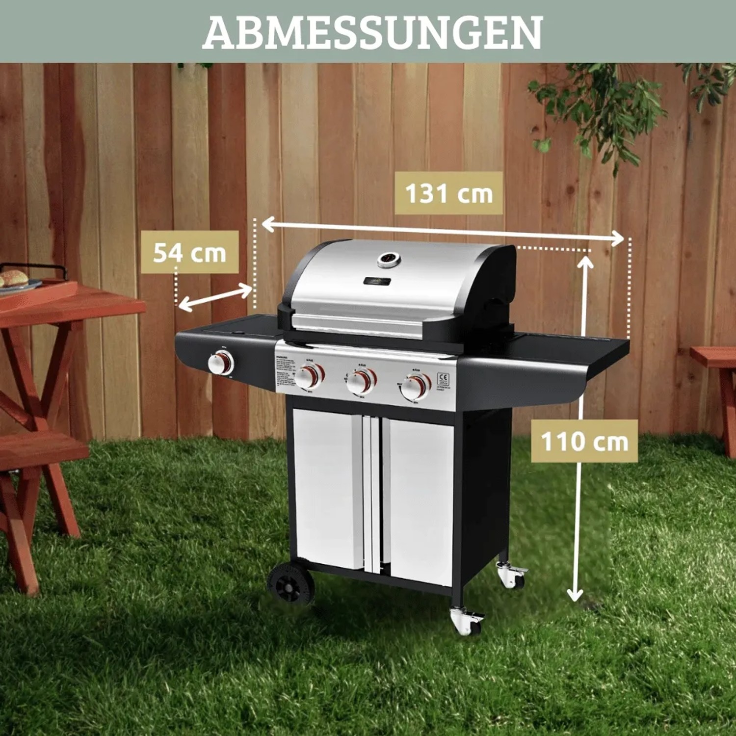 DELUKE Gasgrill 3+1 Brenner mit Deckel DELO mit Handschuhe Grillwagen mit Seitenbrenner Campinggrill mit Seitenablage Thermometer_2
