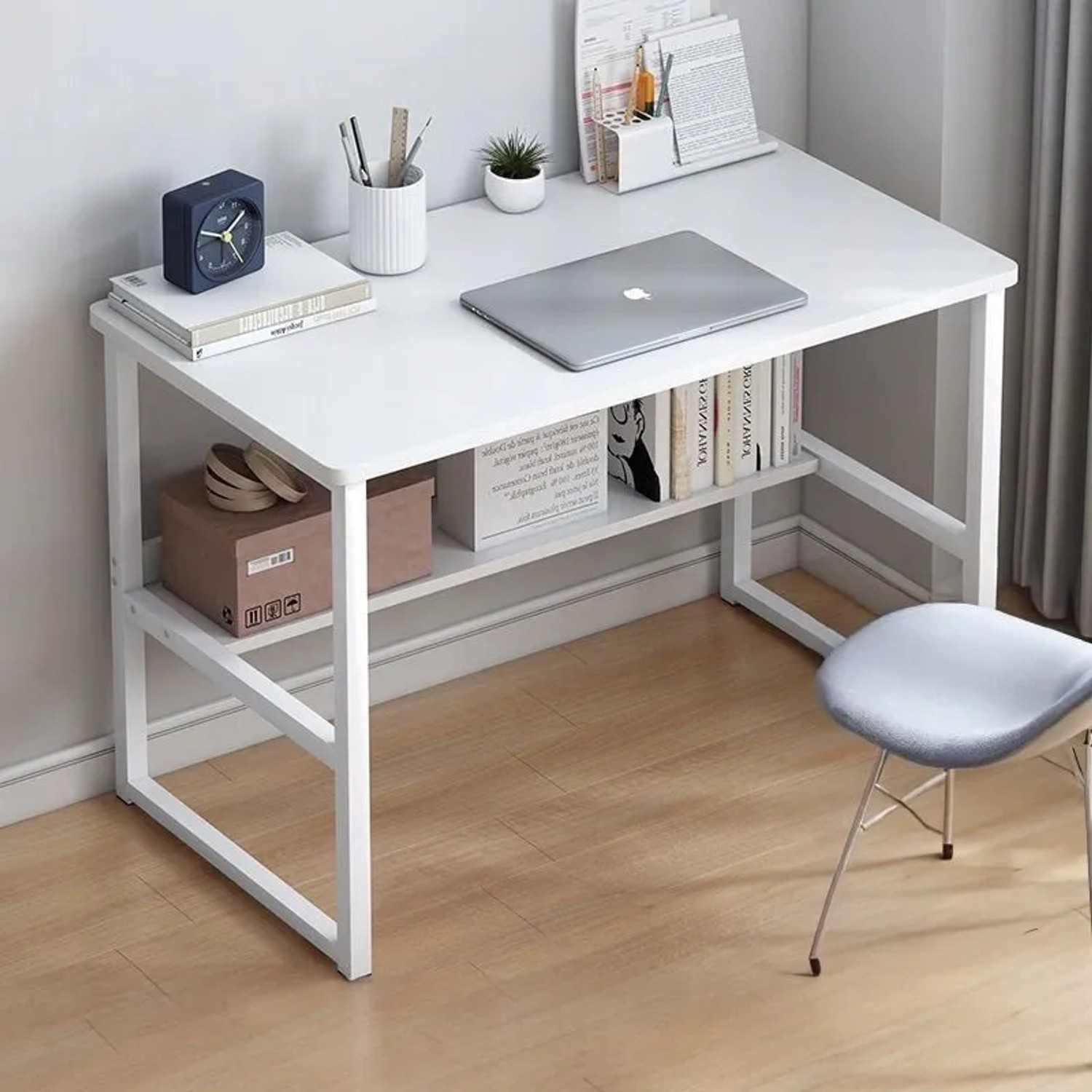 Rebiko Computertisch Loft Weiß für Jugendliche mit Regal Modern 100 cm_6