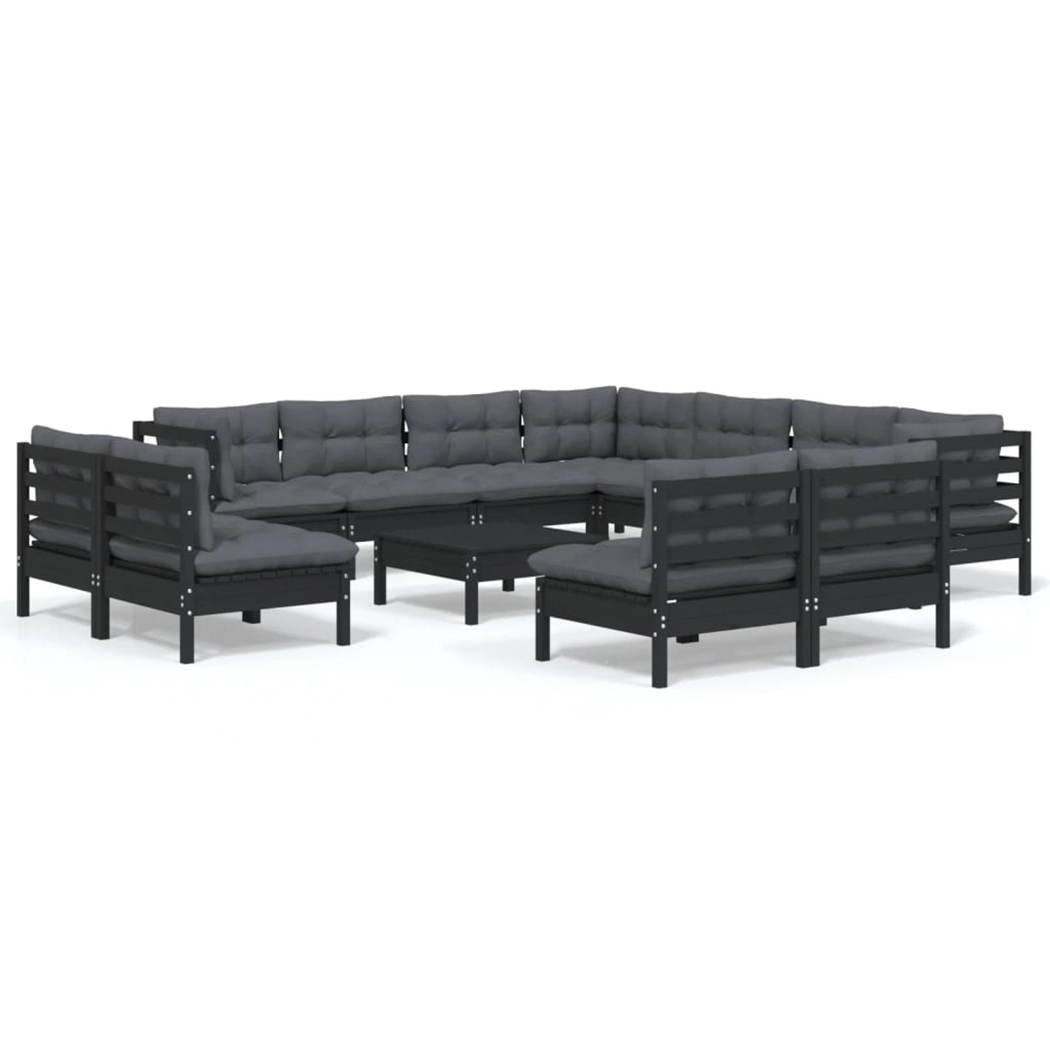 12-tlg. Garten-lounge-set Mit Kissen Schwarz Massivholz Kiefer günstig online kaufen