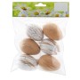 Osterdeko: 6 Eier zum Hängen, weiß-braun, 6 cm, Kunststoff. Dekorative Ostereier im Set.