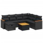 Schwarze 8-tlg. vidaXL Garten-Sofagarnitur aus Poly Rattan mit Kissen und Akazientisch.