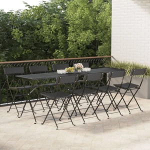 Schwarze vidaXL Bistrostühle (8 Stk.) aus Poly Rattan und Stahl, klappbar, für Garten oder Terrasse.