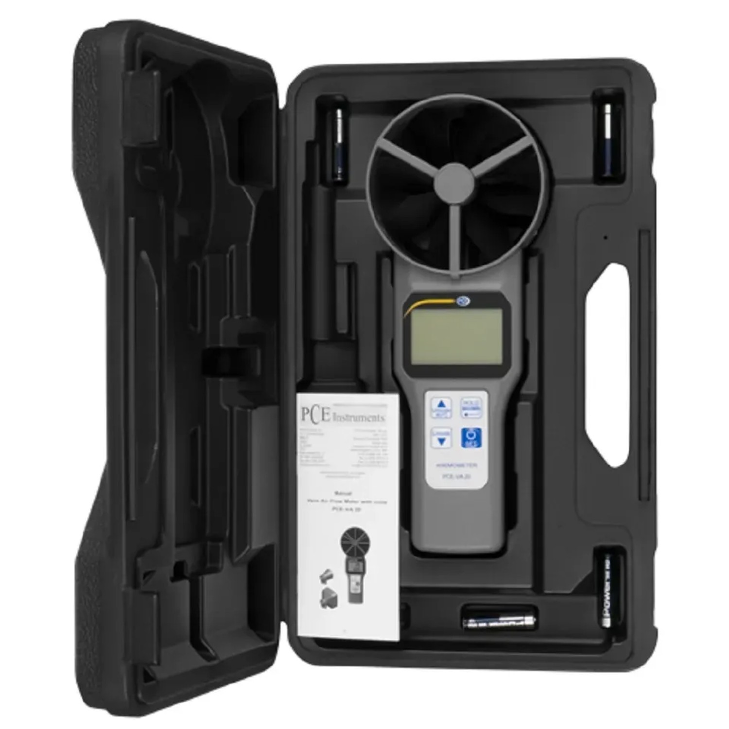 PCE Instruments Anemometer VA 20 im Koffer: Windmessgerät mit Flügelrad, Display und Zubehör.