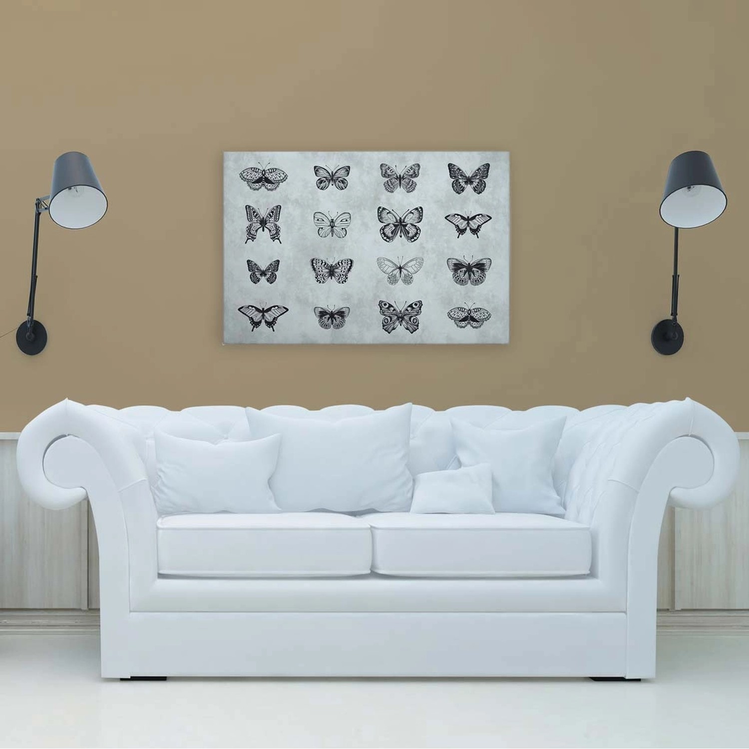 Bricoflor Schmetterling Bild Auf Leinwand Betonoptik Wandbild Mit Gezeichne günstig online kaufen