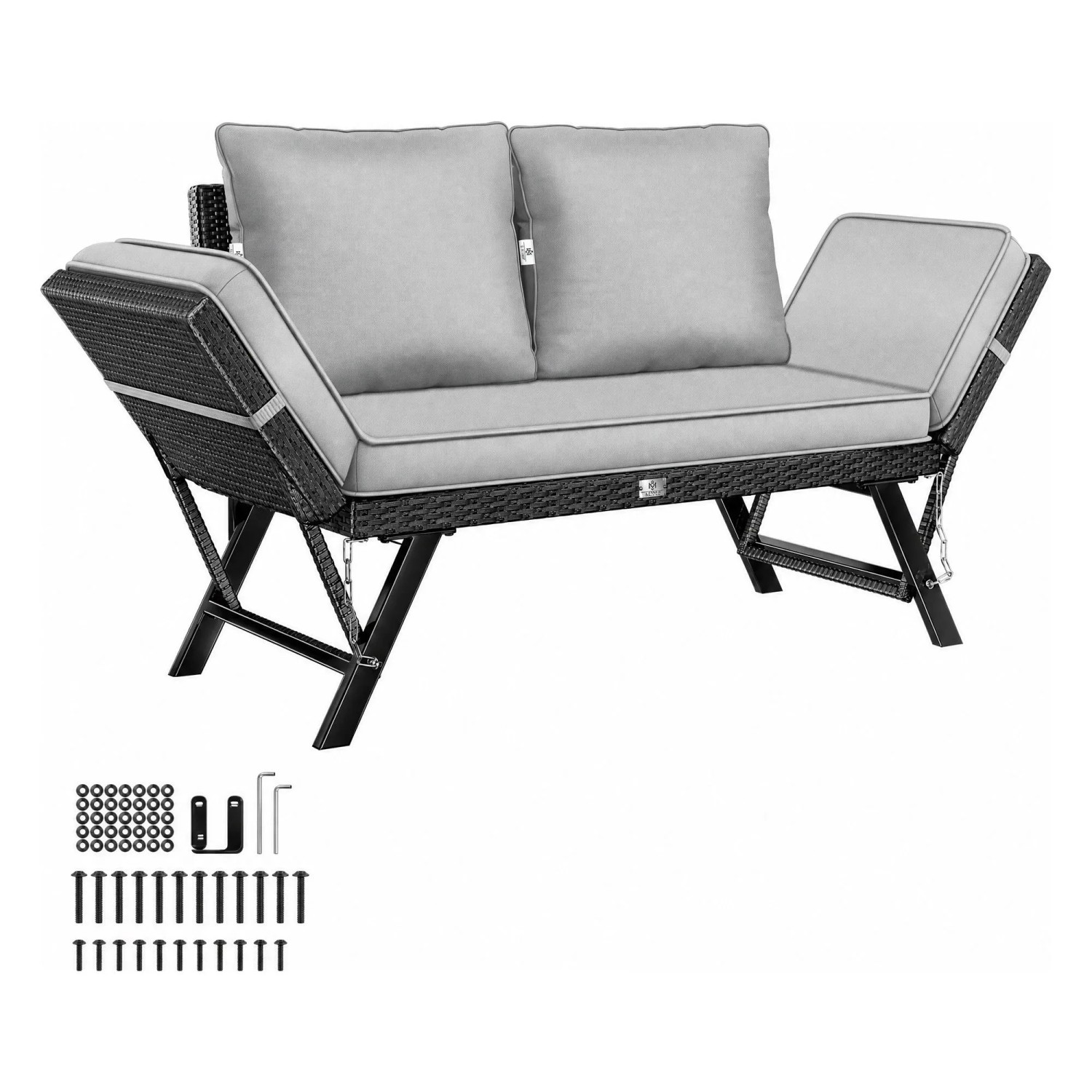 KESSER Gartenbank Luna Polyrattan 4-in-1 mit Liegefunktion Schwarz Grau
